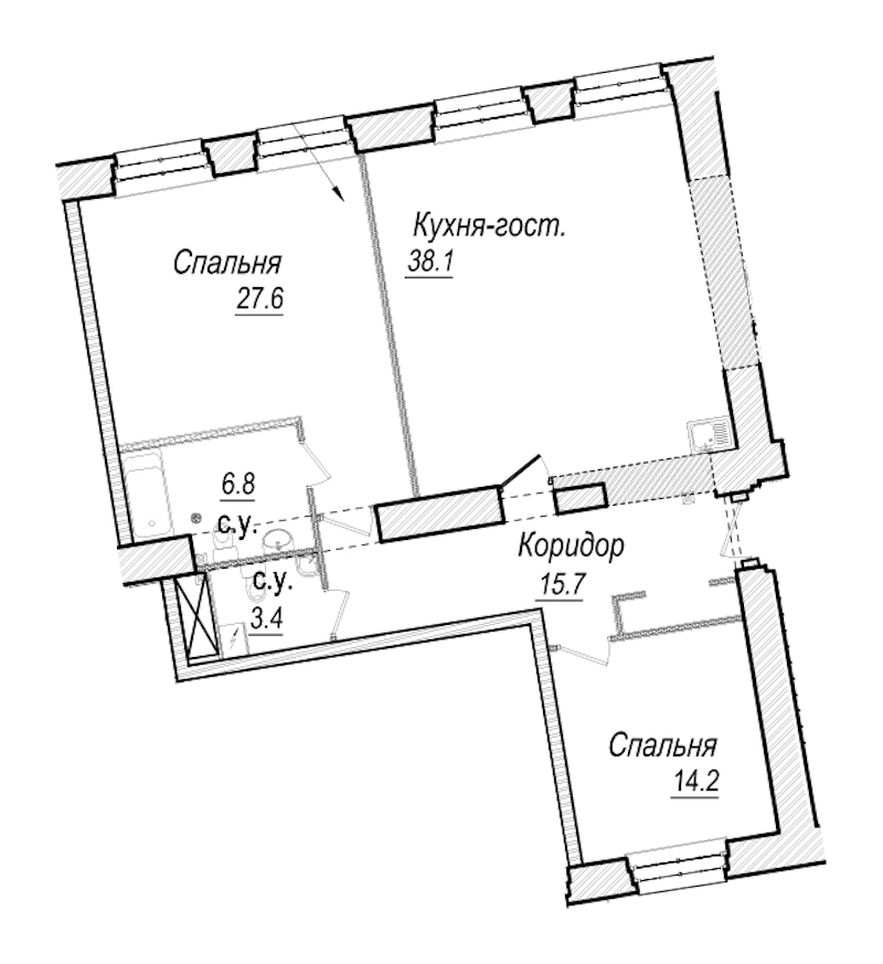 2-комнатная квартира 105.8 м², 3/7 эт., Комплекс апартаментов «Meltzer Hall»